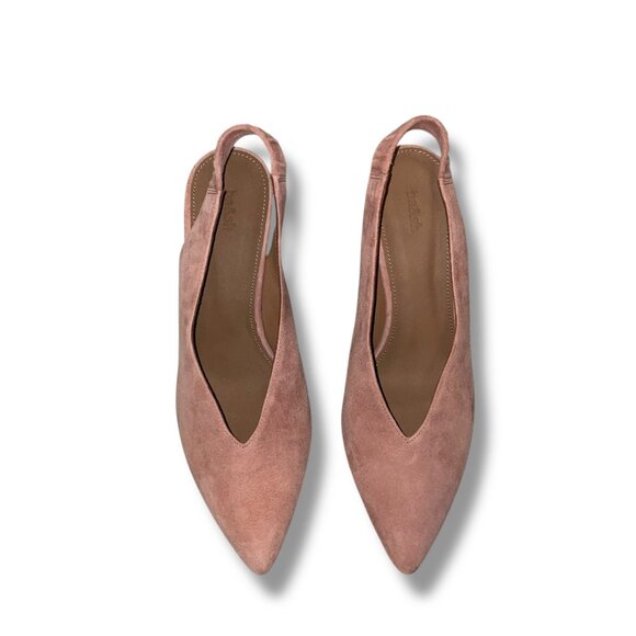 Ba&sh Escarpins Calla Nude Pink Suede Sling Back Pointed Toe Pumps Size EU 38 - Picture 4 of 9